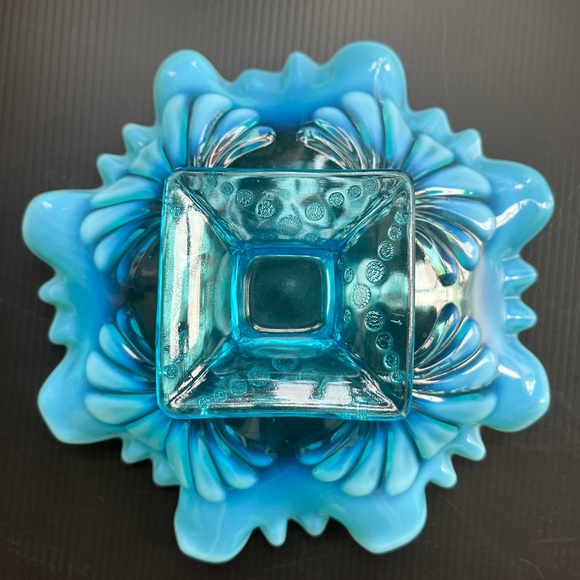 JEFFERSON NORTHWOOD GLASS RUFFLED SQUARE FOOTED OPALESCENT COMPOTE - Picture 6 of 13